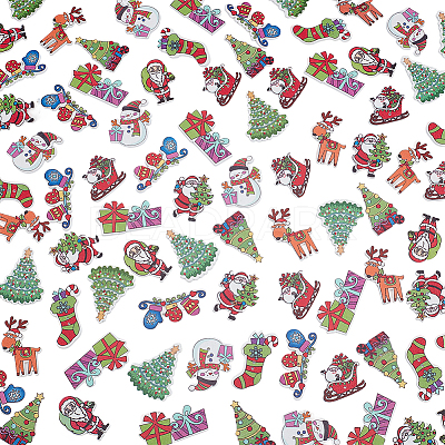 100Pcs 10 Styles Christmas 2-Hole Spray Painted Maple Wooden Buttons WOOD-SP0001-67-1