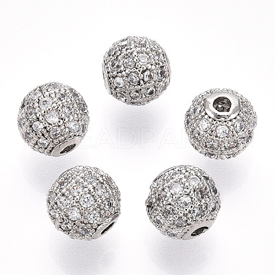 Rack Plating Brass Cubic Zirconia Beads ZIRC-S001-8mm-A02-1
