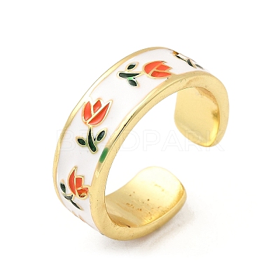 Brass Enamel Cuff Rings RJEW-P166-05G-01-1