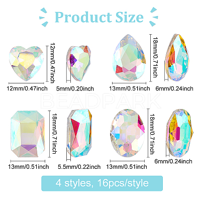 64Pcs 4 Style Glass Rhinestone Cabochons RGLA-FG0001-11A-1