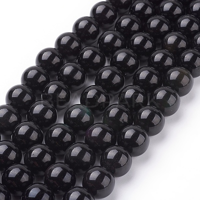 Natural Obsidian Beads Strands G-G099-12mm-24-1