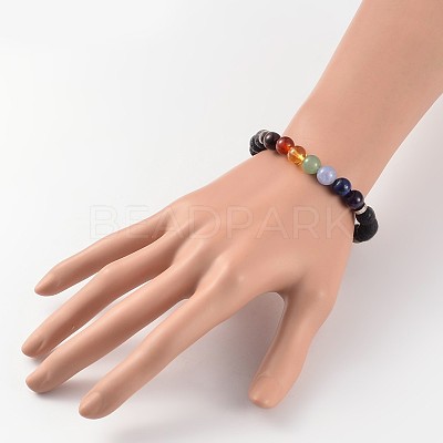 Natural Lava Rock Beaded Stretch Bracelets BJEW-JB02184-05-1