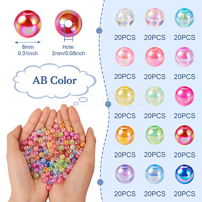 300Pcs 15 Colors Transparent Acrylic Beads MACR-TA0001-29-1