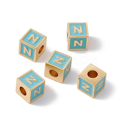 Rack Plating Brass Enamel Beads KK-B060-04G-06N-1