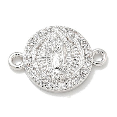 Rack Plating Brass Micro Pave Clear Cubic Zirconia Religion Virgin Mary Connector Charms X-KK-L224-094P-05-1