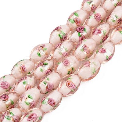 Handmade Silver Foil Glass Lampwork Beads LAMP-Q030-02O-1