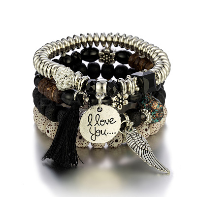 Boho Style Wood Beaded Stretch Bracelet Sets for Women WGE3C3B-59-1