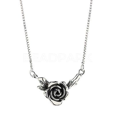 Vintage Brass Rose Flower Pendant Necklaces for Women WGA801E-01-1
