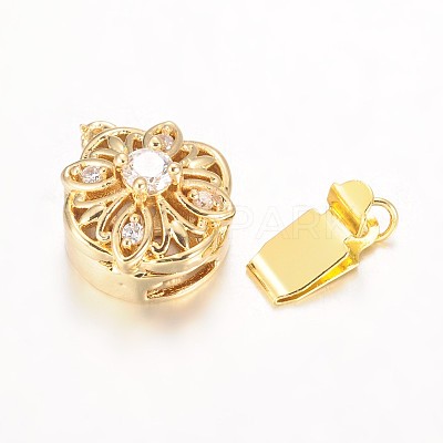 Hollow Flower Rack Plating Brass Micro Pave Cubic Zirconia Box Clasps KK-L141-14-NR-1