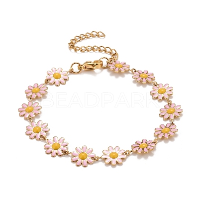 Enamel Daisy Link Chains Bracelet BJEW-P271-01G-05-1