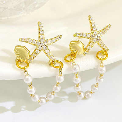 Starfish Brass Stud Earrings WH-WGC6CD4-02-1