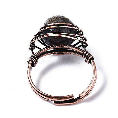 Adjustable Natural & Synthetic Gemstone Round Finger Rings RJEW-T020-01R-1