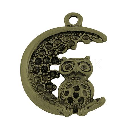 Tibetan Style Alloy Moon and Owl Pendant Rhinestone Settings X-TIBEP-22810-AB-FF-1
