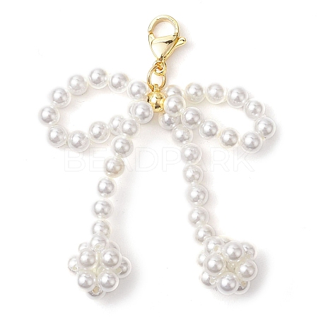 Bowknot Shell Pearl Beaded Pendant Decoration HJEW-TA00297-1