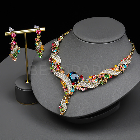 Twist Zinc Alloy Rhinestone & Glass Pendant Necklaces & Stud Dangle Earrings Sets FS-WGA0BF7-02-1