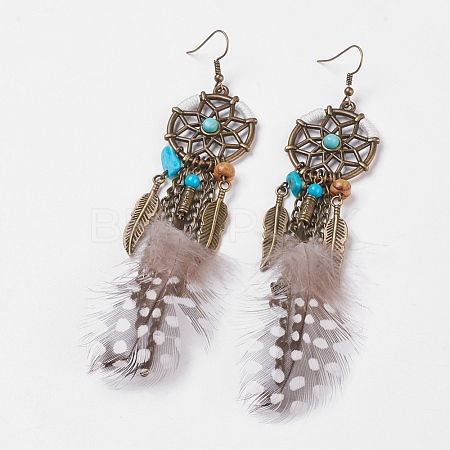 Feather & Alloy Dangle Earrings EJEW-JE02759-1