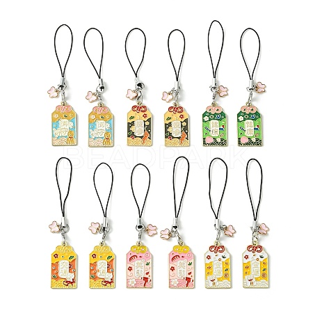 12Pcs 6 Style Japanese Style Enamel Omamori Blessing Decoration Phone Charms Strap HJEW-PH01770-1