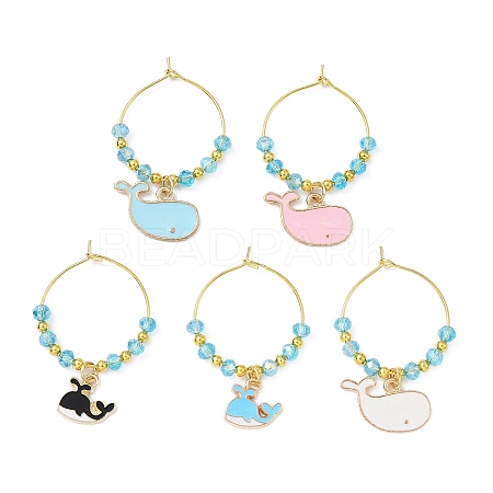 Whale Alloy Enamel Wine Glass Charms Sets AJEW-JO00232-1