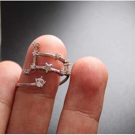 Twelve Constellation Brass Micro Pave Clear Cubic Zirconia Cuff Rings FS-WG8E359-16-1