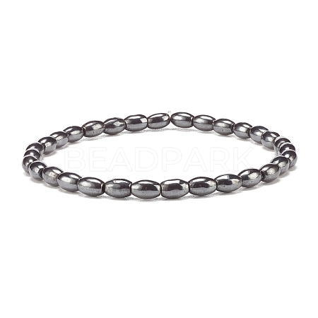 Synthetic Hematite Oval Beaded Stretch Bracelet BJEW-JB07897-03-1