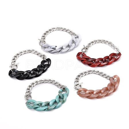 Acrylic & 304 Stainless Steel Curb Chain Bracelets BJEW-JB06180-1