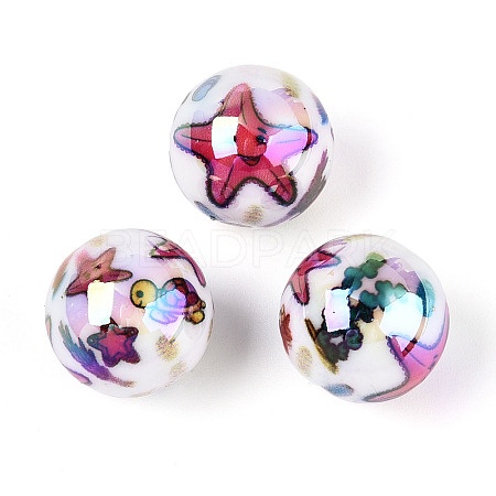 Ocean Theme Printed Opaque Acrylic Beads MACR-T048-07C-1