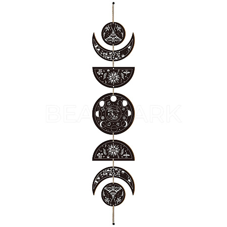 Moon Phase Wood Hanging Wall Decorations HJEW-WH0054-010-1