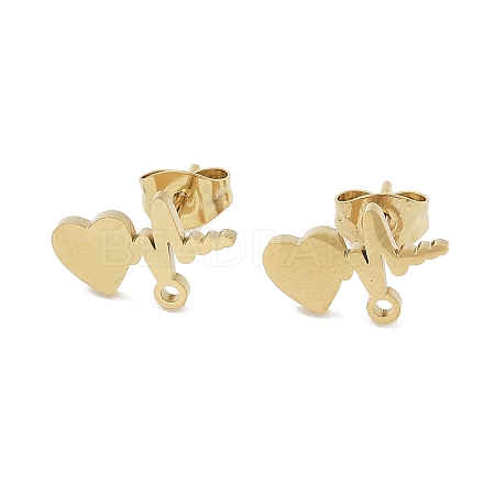 Heartbeat Ion Plating(IP) 304 Stainless Steel Stud Earring Findings STAS-I206-104G-1