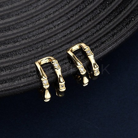 Brass Micro Pave Clear Cubic Zirconia Two-layer C-Shaped Cuff Earrings LS-EJEW-D328-05G-01-1