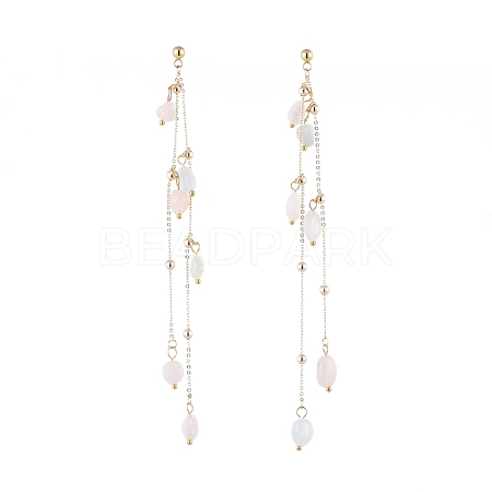 Natural Morganite Dangle Stud Earring EJEW-JE04122-02-1