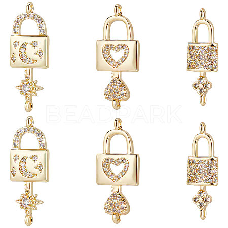 Beebeecraft 6Pcs 3 Styles Brass Micro Pave Clear Cubic Zirconia Connector Charms KK-BBC0002-94-1