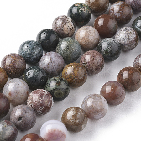 Natural Ocean Jasper Beads Strands G-F668-26-10mm-1