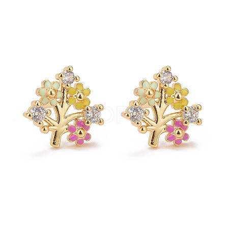 Colorful Enamel Flower of Life Stud Earrings with Cubic Zirconia LS-EJEW-G288-30G-1