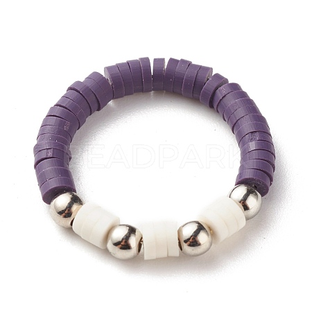Handmade Polymer Clay Heishi Beads Finger Ring for Women RJEW-JR00426-1
