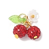 Handmade Polymer Clay Rhinestone Cherry Pendants PALLOY-JF03868-04-1