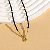 Stainless Steel Initial Pendant Faceted Round Natural Black Spinel Beaded Necklaces for Women ZD9259-3-1