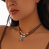 1 Set Alloy Pave Synthetic Turquoise Pendant Double Layer Cord Necklaces NJEW-CL0001-09A-7