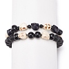 2Pcs 2 Style Natural Lava Rock & Mixed Gemstone Skull Braided Bead Bracelets Set BJEW-JB08381-5