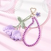 Handmade Cotton Yarn Crochet Lily of the Valley & Glass Pearl Round Bead Pendant Decorations HJEW-JM04389-01-2