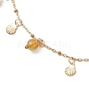Dyed Natural Banded Agate Round & 304 Stainless Steel Shell Shape Tassel Anklets for Women AJEW-AN00702-03-4