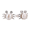 Crab Platinum Tone Rhodium Plated 925 Sterling Silver Cubic Zirconia Ball Ear Studs EJEW-E174-04P-2