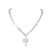 Flower Glass Seed Bead & Shell Pearl Pendant Necklaces NJEW-JN04740-1