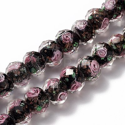 Handmade Gold Sand Lampwork Beads Strands LAMP-R141-10mm-03-1