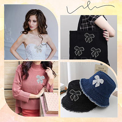 8Pcs 2 Colors Bowknot Hotfix Rhinestone Iron on Patches Appliques DIY-CP0009-66-1