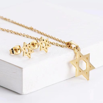 201 Stainless Steel Pendant Necklace & Stud Earring FS-WGB816B-01-1