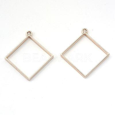 Rack Plating Alloy Rhombus Open Back Bezel Pendants X-PALLOY-S047-22E-FF-1