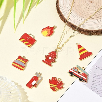 16Pcs 8 Styles Fire Safety Theme Alloy Enamel Pendants ENAM-YW0009-35-1