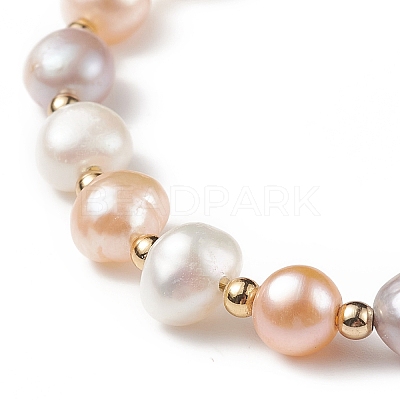 Dyed Natural Pearl & Brass Round Beaded Slider Bracelet BJEW-JB09008-02-1
