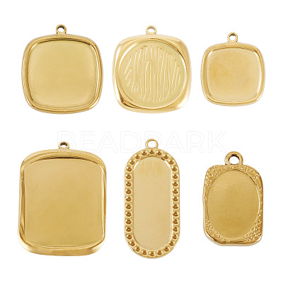 6Pcs 6 Styles 304 Stainless Steel Pendant Cabochon Settings STAS-TA0005-71G-1