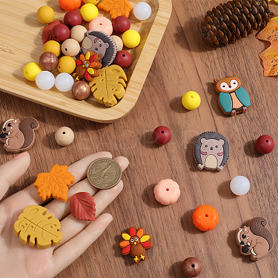 15 Styles Thanksgiving Day Food Grade Eco-Friendly Silicone Beads SIL-SC0002-36-1